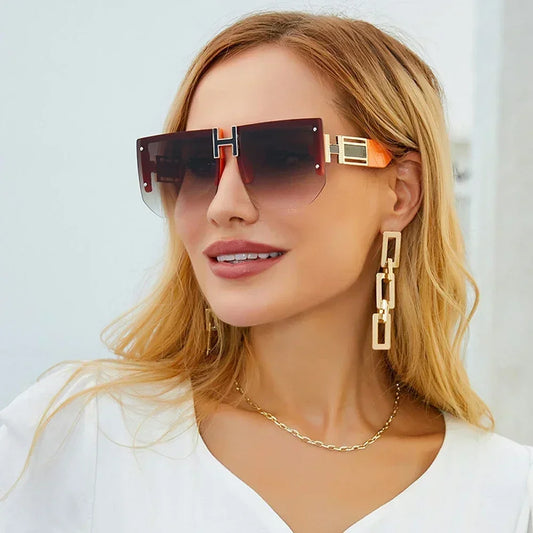 Lunettes de soleil carrées sans bords pour femmes, marque de luxe de styliste style Hermes